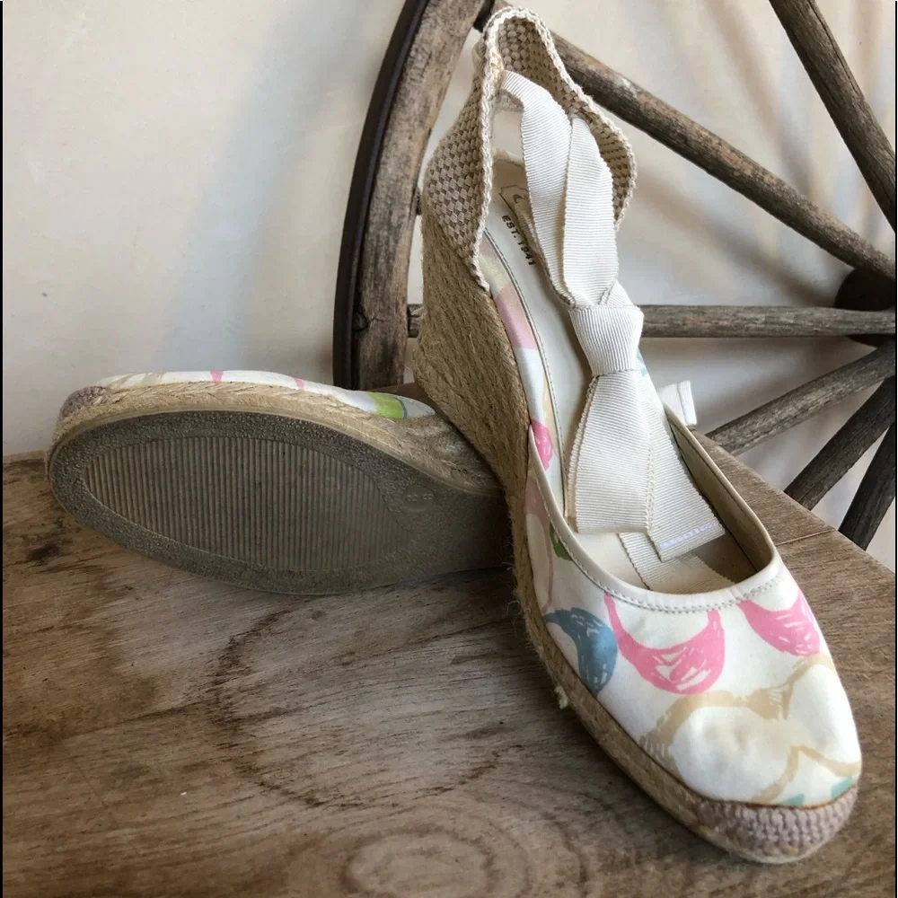 COACH🌷Espadrilles Cute Signature Ankle Tie Wedges - Picture 8 of 12